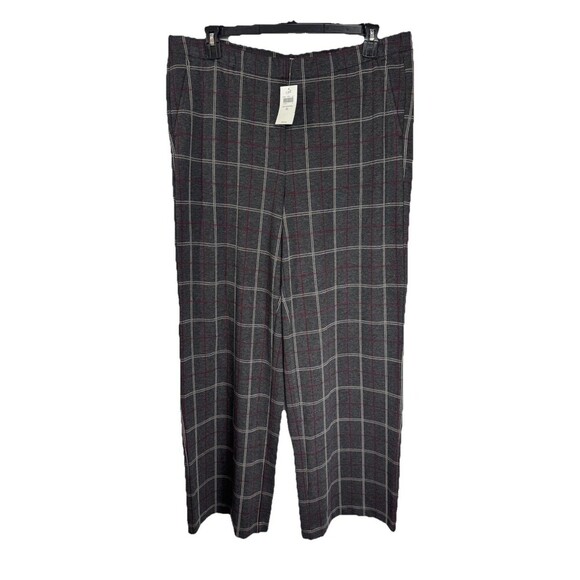 J Jill Full Wide Leg Ponte Pants Womens XL Gray Windowpane Plaid Pull On NEW - Picture 1 of 12